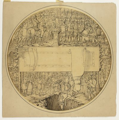Seremoniallinen kilpi, jossa on roomalainen taistelukohtaus tekijältä William Burgess