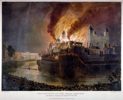 Lontoon Towerin asevaraston tuhoutuminen tulipalossa 30. lokakuuta 1841 tekijältä William C Smith