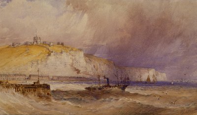 Mela-höyrylaiva lähtee Doverin satamasta, 1879 tekijältä William Callow