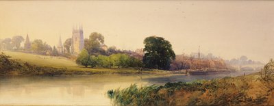 Kesäilta Avonilla Eveshamissa, n. 1870-1880 (lyijykynä ja akvarelli) tekijältä William Callow