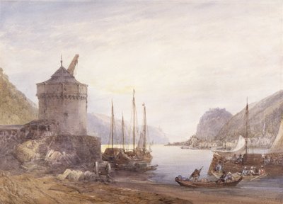 Andernach Reinillä (akvarelli valkoisella kudospaperilla) tekijältä William Callow