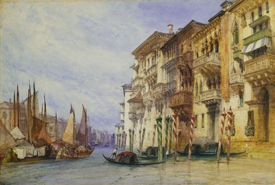Palatsit lähellä Grand Canalin sisäänkäyntiä, Venetsia, 1898 tekijältä William Callow