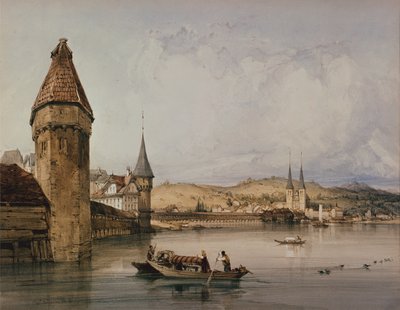 Luzernin kaupunki Quatre Cantons -järven rannalla tekijältä William Callow