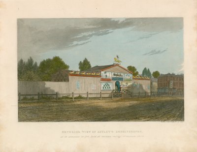 Ulkokuva Astleyn amfiteatterista, sellaisena kuin se esiintyi vuonna 1777 tekijältä William Capon