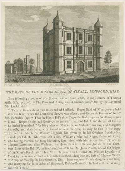 Tixall Hall - Gatehouse: kaiverrus, nd [c 1813] (tulostus) tekijältä William Carter