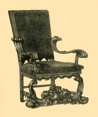 Pähkinäpuinen nojatuoli, c1685-1710, 1881. tekijältä William Catley
