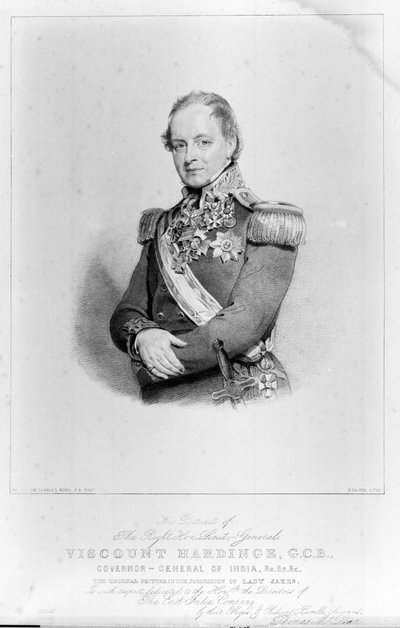Oikea kenraaliluutnun varakreivi Hardinge, GCB, Intian kenraalikuvernööri tekijältä William Charles (after) Ross