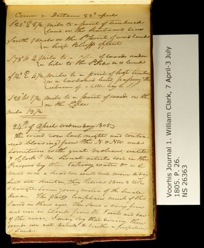 Kurssi ja etäisyys 23. huhtikuuta. . . . tekijältä William Clark
