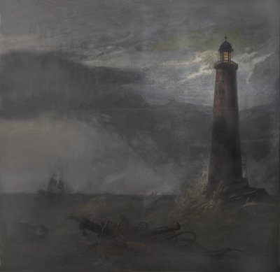Teoksen pudotus Majakkaan, 1855 (guassi kankaalle) tekijältä Clarkson Frederick Stanfield