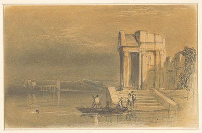 Temppelin rauniot järvellä italialaisessa maisemassa tekijältä Clarkson Frederick Stanfield