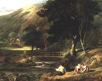 Borrowdale, Cumberland, lasten kanssa leikkimässä virralla tekijältä William Collins