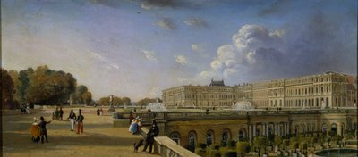 Versaillesin palatsi ja terassi, n. 1825-1835 (öljy paneelille) tekijältä William Cowen