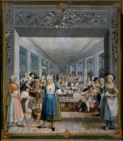 Wetter Brothers Indian Fabric Factory: Joseph Gabriel Rossettin työpajamaalaus (1700-luku). 1764 Orange, Musee Municipal - Wetterin veljien intialaisen kankaan valmistus: naistyöläisten työpaja. Joseph Gabriel Rossin maalaus tekijältä William Crawford