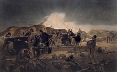 A Hot Night in the Batteries, levy "The Seat of War in the East", pubi. Paul und Dominic Colnaghi und Co., 1856 tekijältä William Crimea Simpson
