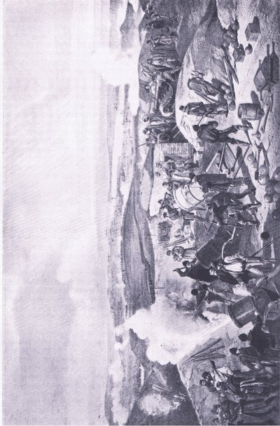 Sevastopol: Kuuma päivä paristoilla, kuvitus brittiläisistä taisteluista maalla ja merellä, 1915 tekijältä William Crimea Simpson