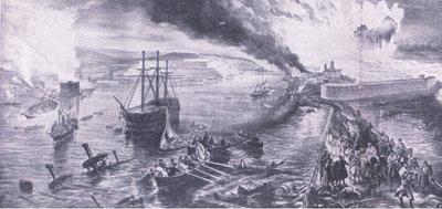 Sevastopolin kaatuminen ja venäläisten vetäytyminen, 8. syyskuuta 1855, kuva brittiläisistä taisteluista maalla ja merellä, 1915 tekijältä William Crimea Simpson