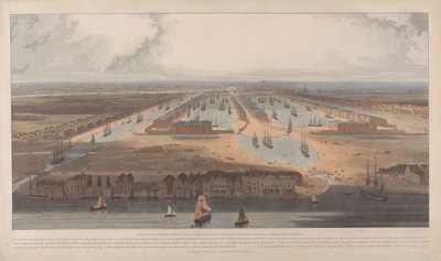 Näkymä West India Docks -satama-altaille tekijältä William Daniell