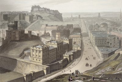 Edinburgh, Calton Hillistä, vuonna 1829 julkaistusta teoksesta A Around Around Britain Undertaken between the Years 1814–1825 tekijältä William Daniell