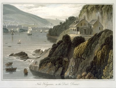 Lähellä Kingswearia, Dart-joella, Devonissa, vuonna 1825 julkaistun teoksen "A Voyage Around Around Great Britain Undertaken between the Years 1814 and 1825" (akvatintta) niteestä VIII. tekijältä William Daniell