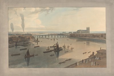 Taulu VI: Lontoo, Westminster Bridge ja luostarikirkko tekijältä William Daniell