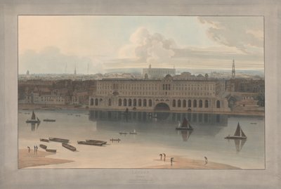 Laatta V: Lontoo, Somerset House (William Daniellin teoksesta "Kuusi näkymää Lontoosta"; Thamesin puoli) tekijältä William Daniell