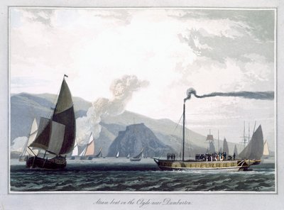 "Steamboat on the Clyde near Dumbarton", Escòcia, 1829 finlandès tekijältä William Daniell