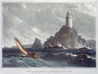 "The Longships Lighthouse off the Lands End, Cornwall", 1814 tekijältä William Daniell