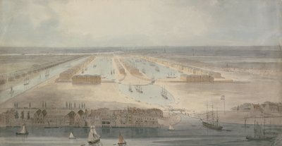 The New Docks, Isle of Dogs (lyijykynä, tussi ja pesu paperille) tekijältä William Daniell