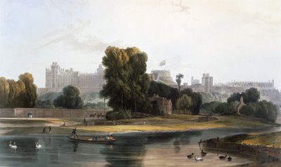 Windsorin linna Thames-joelta Etonissa, c1827-30. tekijältä William Daniell