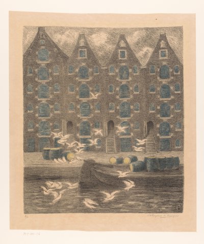 Varastot Brouwersgrachtissa Amsterdamissa tekijältä William Degouve de Nuncques (signed by artist)