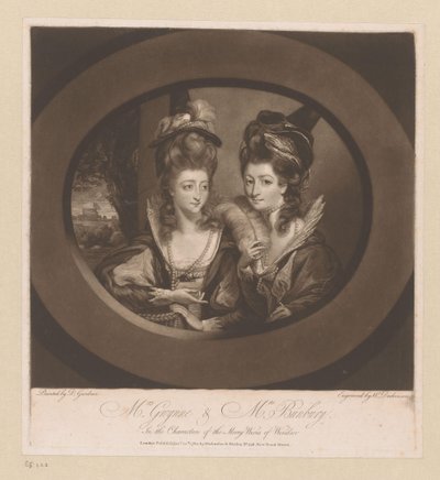 Muotokuva Mary Gwyn ja Catherine Bunbury Rouva Gwynne ja rouva Bunbury, / Merry Wives of Windsorin hahmoissa (otsikko esineessä) tekijältä William Dickinson