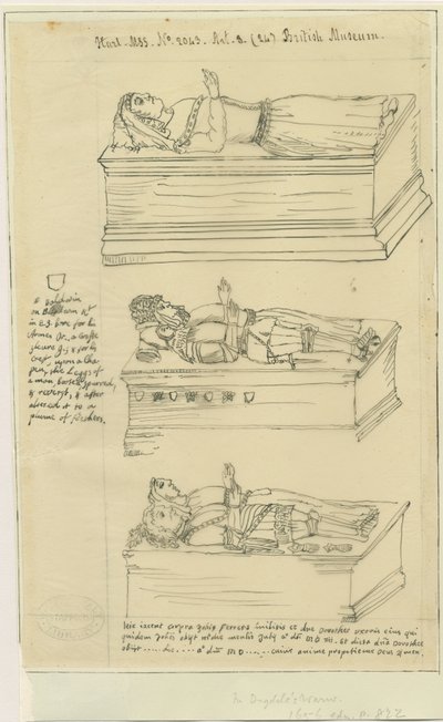 Tamworthin kirkko - Haudat: mustemerkintä ja [?1600-luku] (piirustus) tekijältä William Dugdale