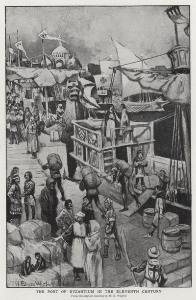 Bysantin satama 1100-luvulla (litho) tekijältä William Edward (after) Wigfull