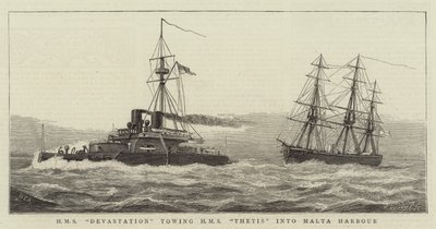 HMS Devastation hinaa HMS Thetisin Maltan satamaan tekijältä William Edward Atkins