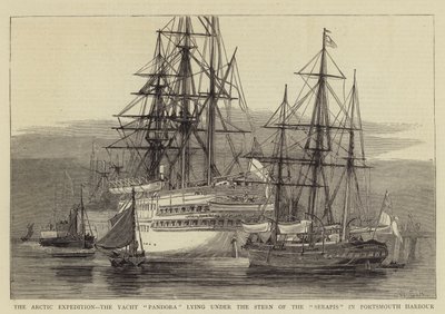 Arktinen retkikunta, Yacht Pandora makaamassa Serapisin perän alla Portsmouthin satamassa tekijältä William Edward Atkins