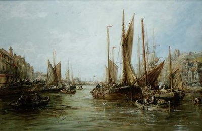Laiturilla kalastusveneitä tekijältä William Edward Webb