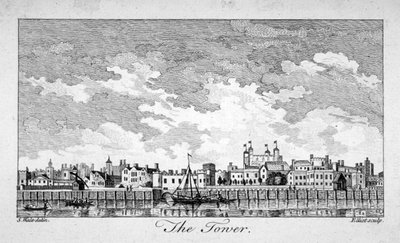 Etelänäkymä Lontoon Towerista veneillä Thames-joella, 1761 tekijältä William Elliot