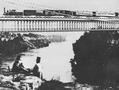 Ensimmäinen rautatiesilta Niagaran yli (b/w kuva) tekijältä William England