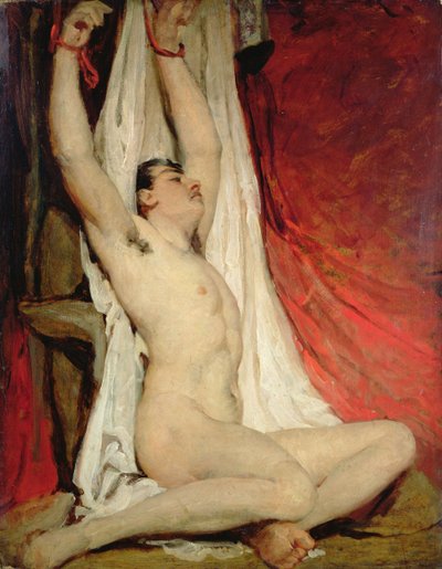 Mies alasti, kädet ojennettuina ylhäällä tekijältä William Etty