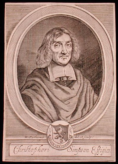 Christopher Simpsonin (n. 1605–1669) muotokuva (kaiverrus) tekijältä William Faithorne