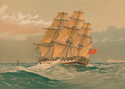 38-aseinen fregatti, noin 1770, 1800-luvun loppu - 1900-luvun alku. tekijältä William Frederick Mitchell