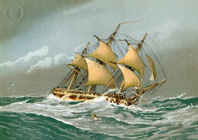 Kuninkaallisen laivaston 28-aseinen fregatti, c1794 c1890-c1893 tekijältä William Frederick Mitchell