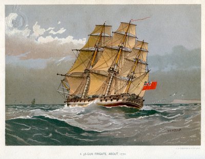 Kuninkaallisen laivaston 38-aseinen fregatti, c1770 c1890-c1893 tekijältä William Frederick Mitchell