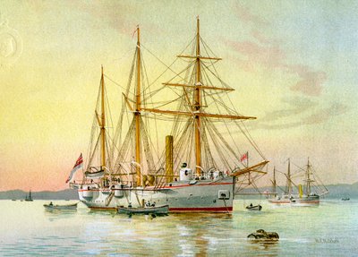 HMS Bramble, Kuninkaallisen laivaston 1. luokan tykkivene, c1890-c1893. tekijältä William Frederick Mitchell