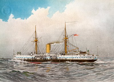 HMS Colossus, kuninkaallisen laivaston 2. luokan taistelulaiva, c1890-c1893 tekijältä William Frederick Mitchell
