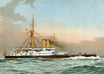HMS Victoria, Kuninkaallisen laivaston 1. luokan taistelulaiva, c1890-c1893. tekijältä William Frederick Mitchell