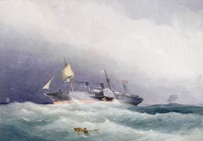 Royal Mailin höyrylaiva "Atrato", jonka Caird  Co rakensi metallista Greenockissa Englannissa vuonna 1853. Maalaus 1864, William Frederick Mitchellin (1845-1914) akvarelli. tekijältä William Frederick Mitchell