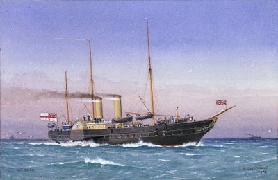 Kuninkaallinen jahti "Osborne" (1870) täydellä höyryllä ja purjeet laskettuina merellä. Akvarelli tekijältä William Frederick Mitchell