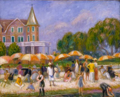 Rannalla sateenvarjot Blue Pointissa tekijältä William Glackens