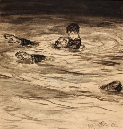 Hän kasaa itsensä Gothecoren selkään ja kietoo sitten oikean kätensä Gothecoren kaulan ympärille - tavallinen Garotte-halaus. tekijältä William Glackens